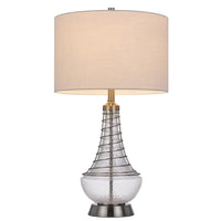 Table Lamp, Tapered Corkscrew Glass Body with Wire Accent, Brushed Steel - BM351727