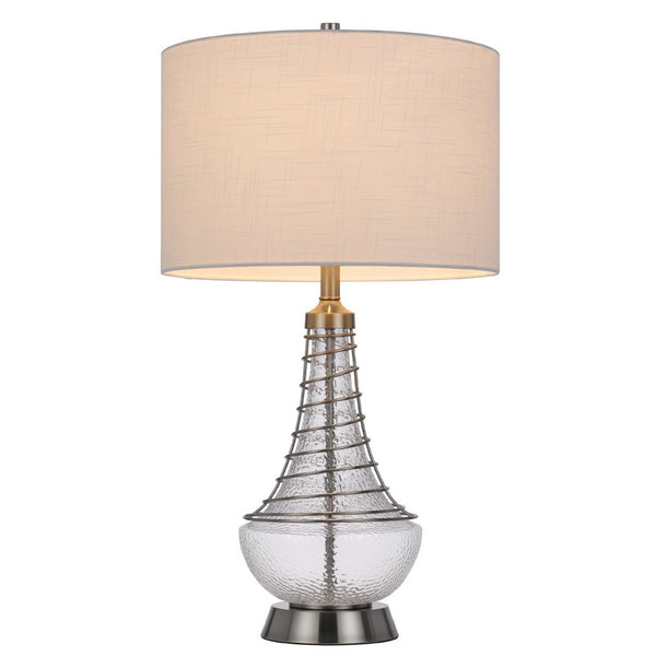 Table Lamp, Tapered Corkscrew Glass Body with Wire Accent, Brushed Steel - BM351727