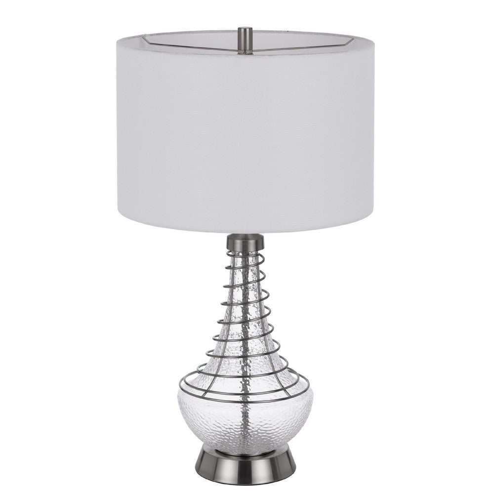 Table Lamp, Tapered Corkscrew Glass Body with Wire Accent, Brushed Steel - BM351727