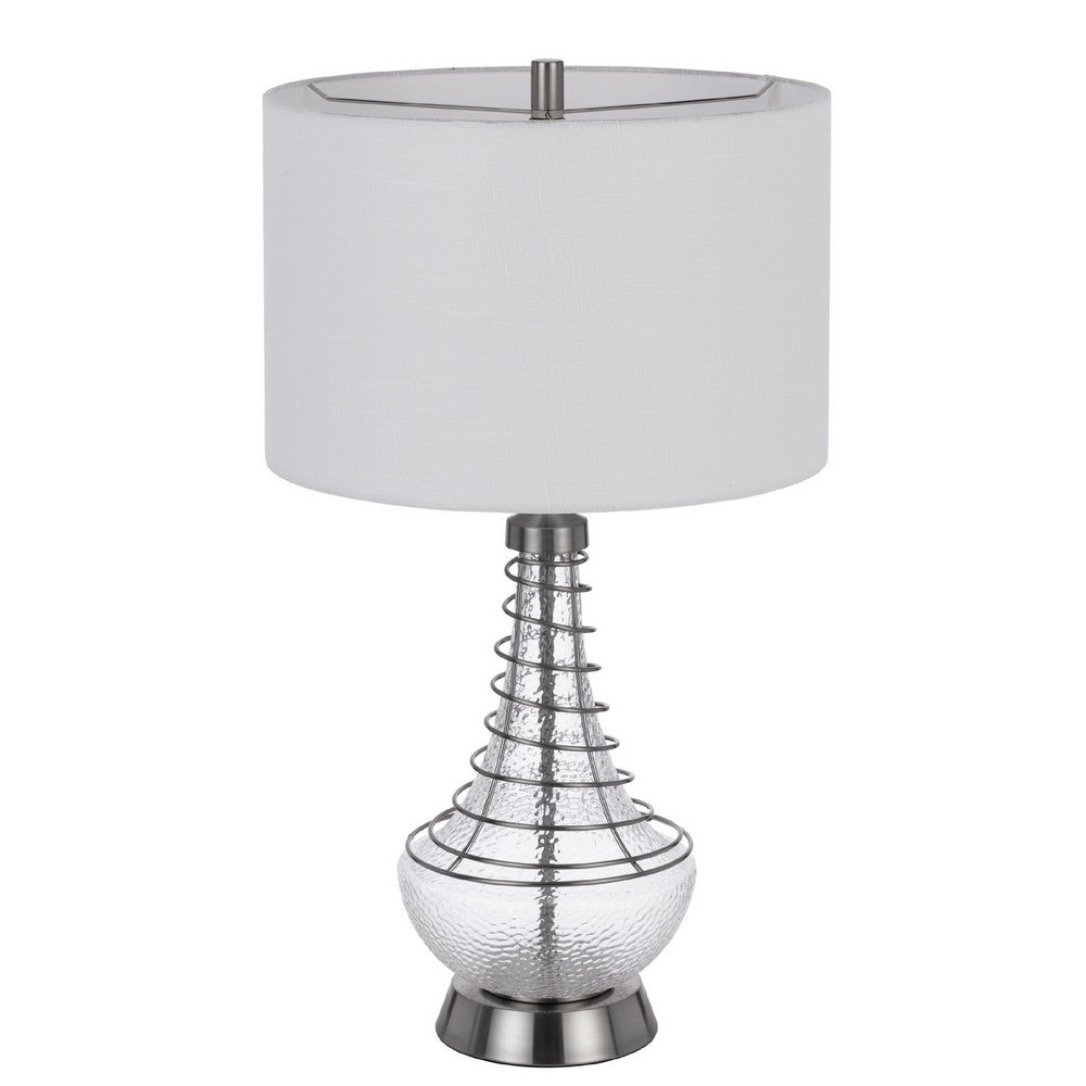 Table Lamp, Tapered Corkscrew Glass Body with Wire Accent, Brushed Steel - BM351727