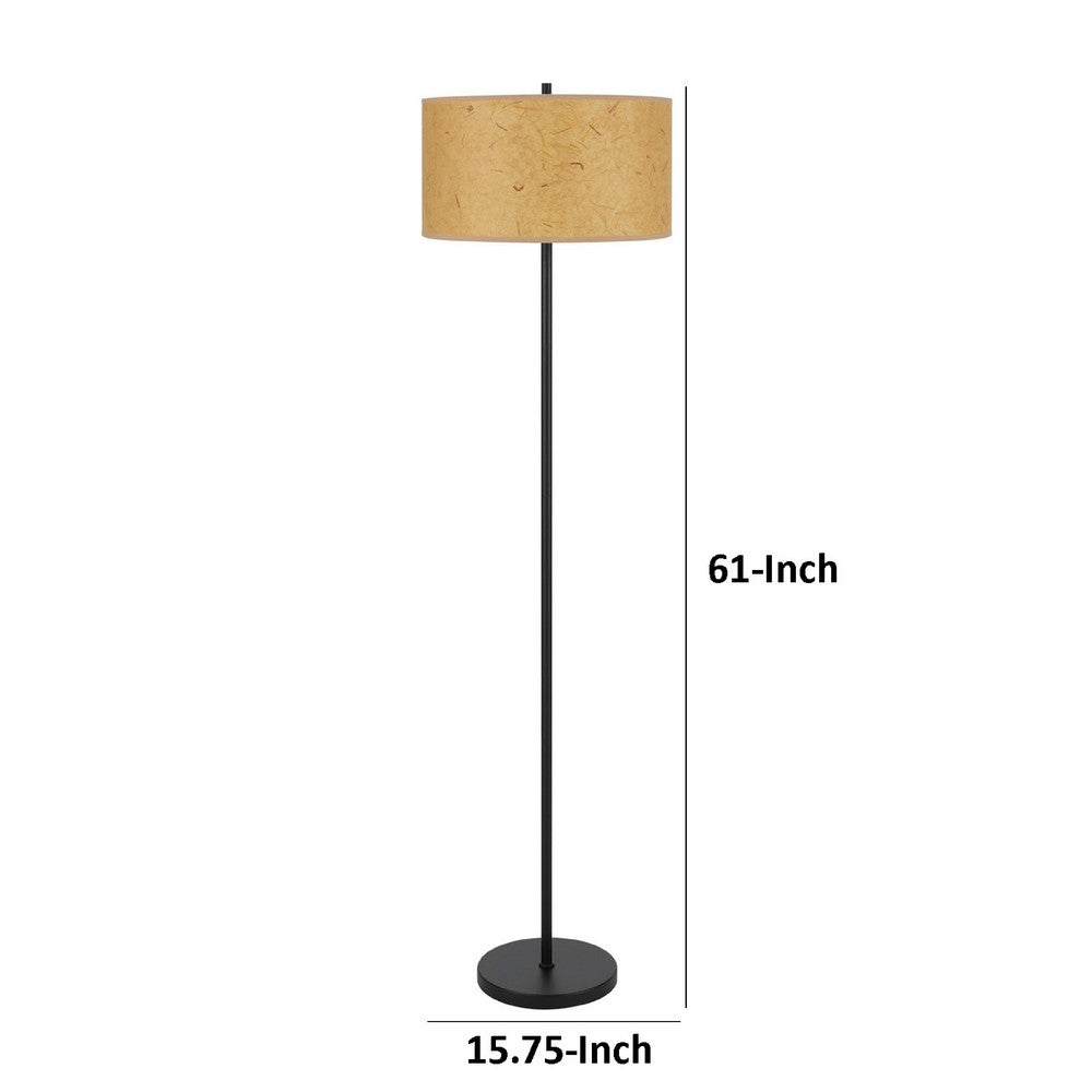 Avira 61 Inch Floor Lamp, Speckled Hardback Kraft Paper Shade, Black Metal - BM351728