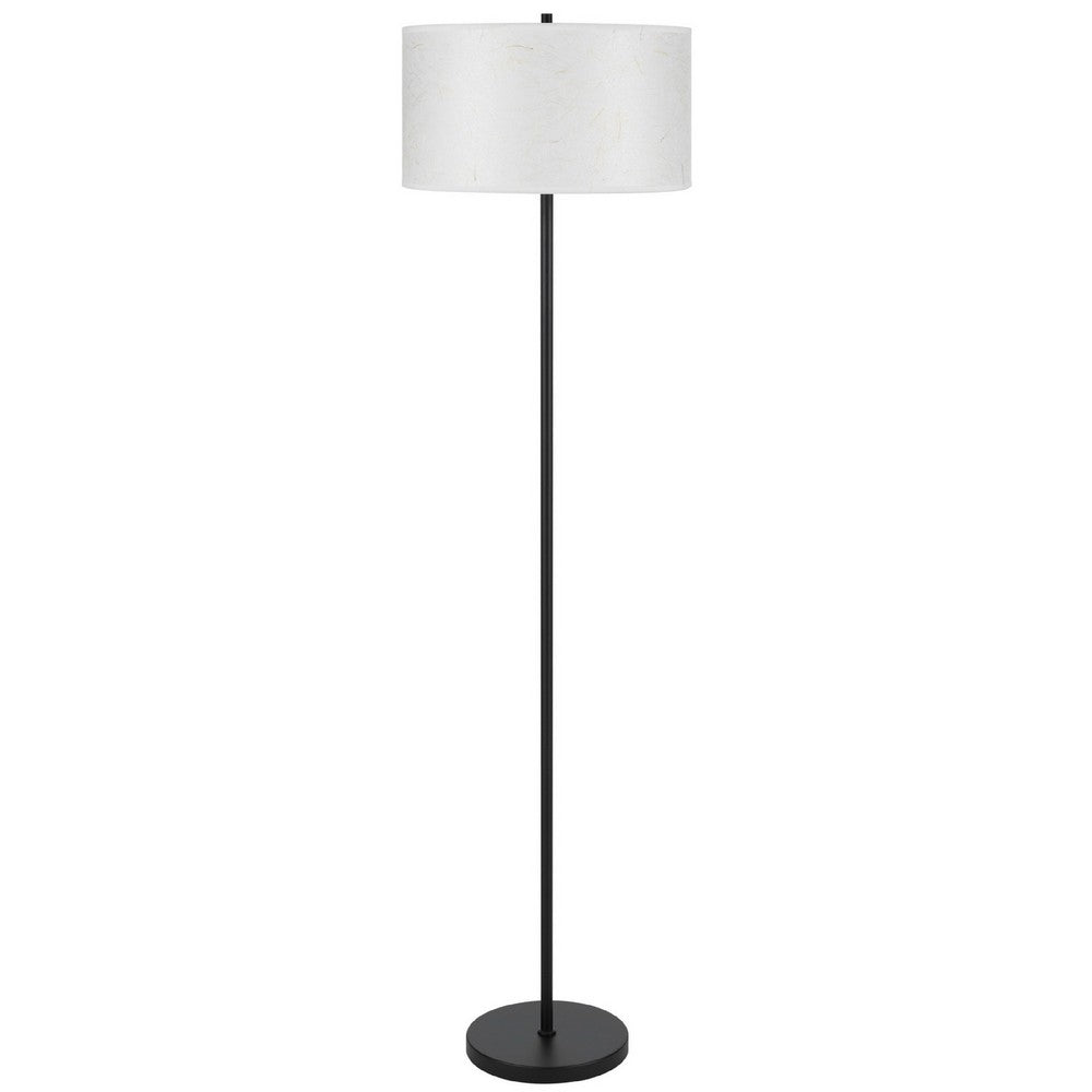 Avira 61 Inch Floor Lamp, String Pattern White Fabric Shade, Black Metal - BM351729