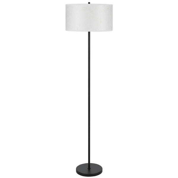Avira 61 Inch Floor Lamp, String Pattern White Fabric Shade, Black Metal - BM351729