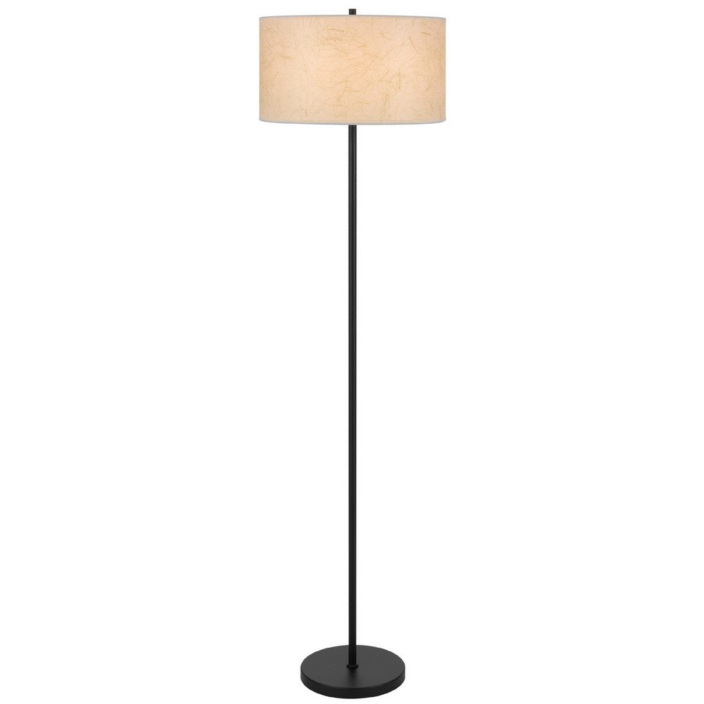 Avira 61 Inch Floor Lamp, String Pattern White Fabric Shade, Black Metal - BM351729