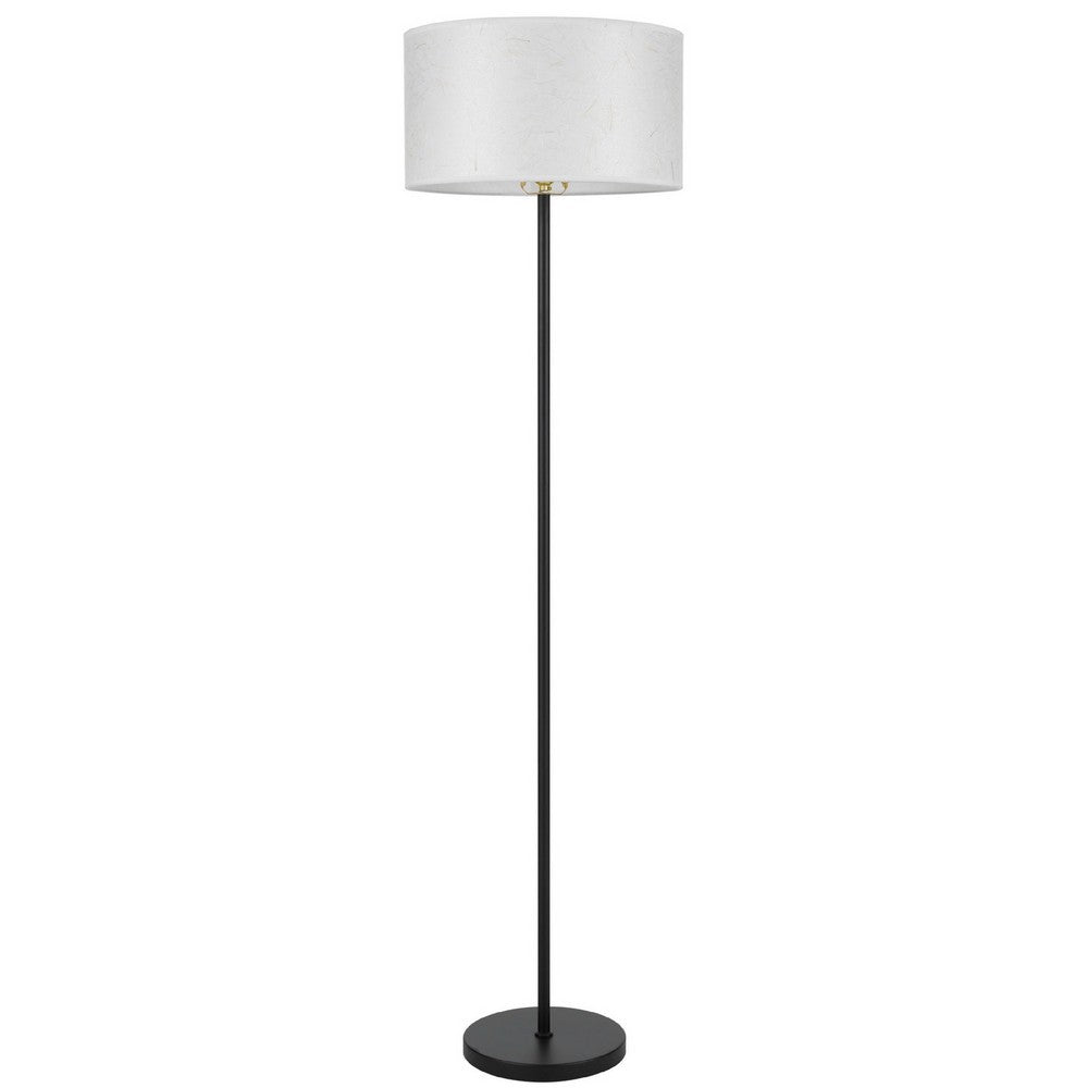 Avira 61 Inch Floor Lamp, String Pattern White Fabric Shade, Black Metal - BM351729
