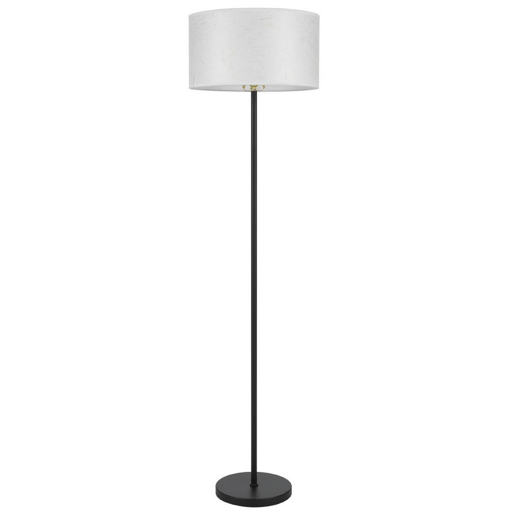 Avira 61 Inch Floor Lamp, String Pattern White Fabric Shade, Black Metal - BM351729