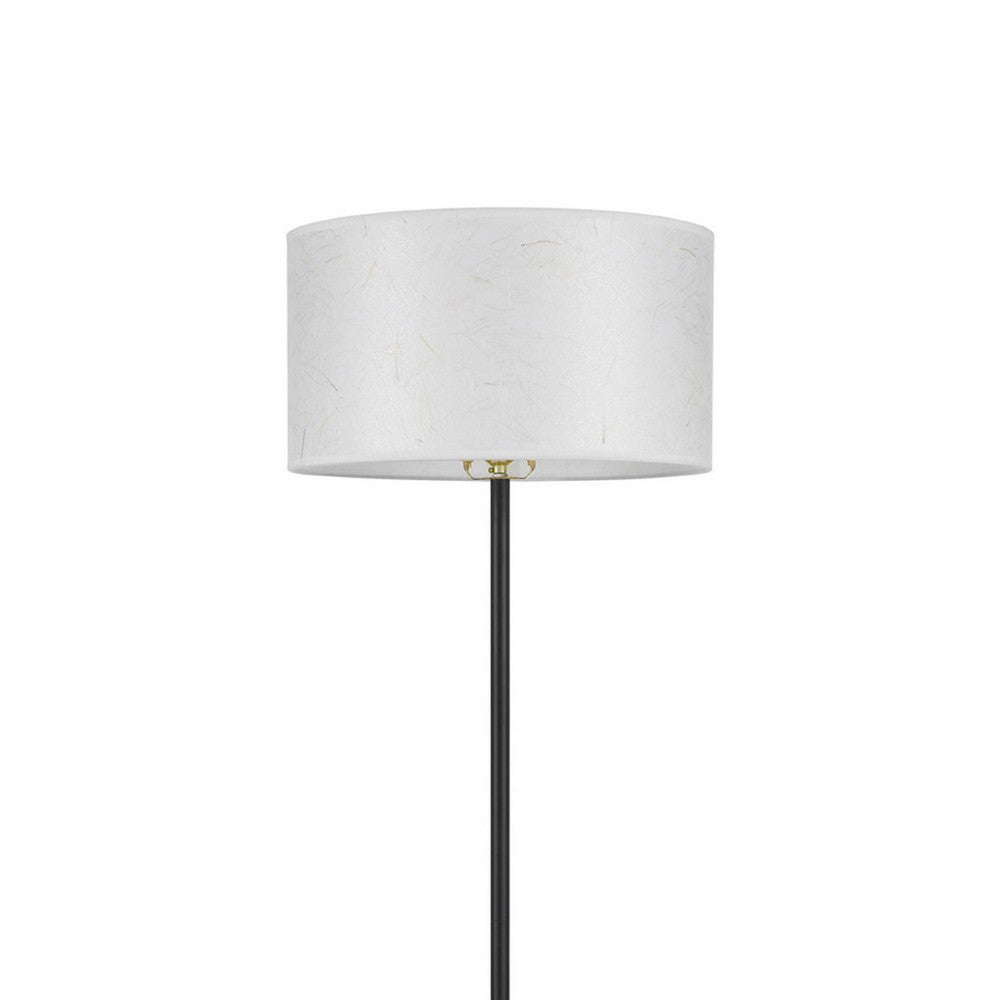 Avira 61 Inch Floor Lamp, String Pattern White Fabric Shade, Black Metal - BM351729