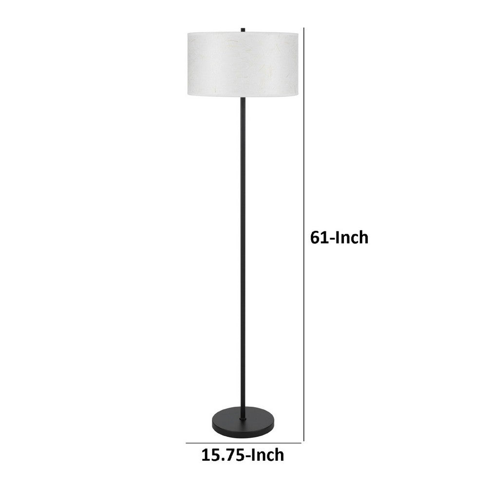Avira 61 Inch Floor Lamp, String Pattern White Fabric Shade, Black Metal - BM351729