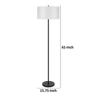 Avira 61 Inch Floor Lamp, String Pattern White Fabric Shade, Black Metal - BM351729