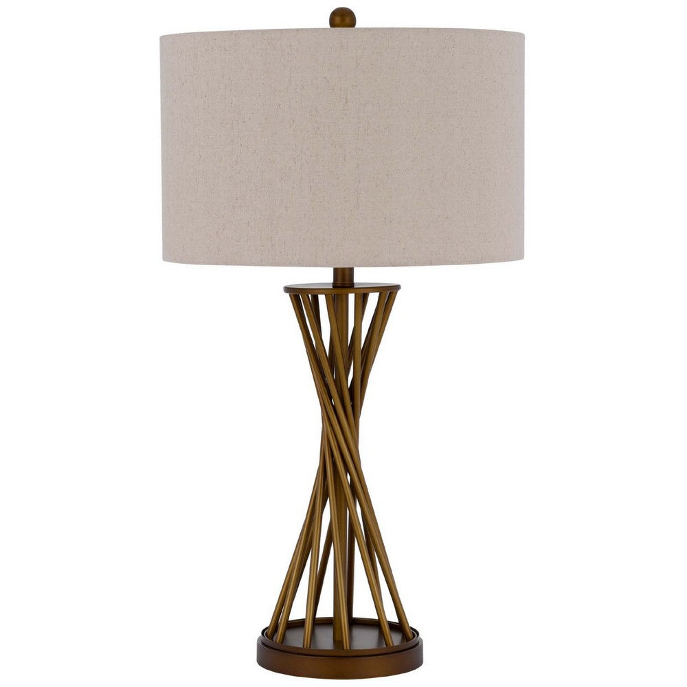Table Lamp, Twisted Hourglass Gold Base, Light Brown Shade, 31 Inch - BM351730