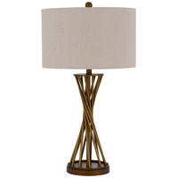 Table Lamp, Twisted Hourglass Gold Base, Light Brown Shade, 31 Inch - BM351730
