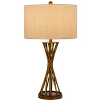 Table Lamp, Twisted Hourglass Gold Base, Light Brown Shade, 31 Inch - BM351730