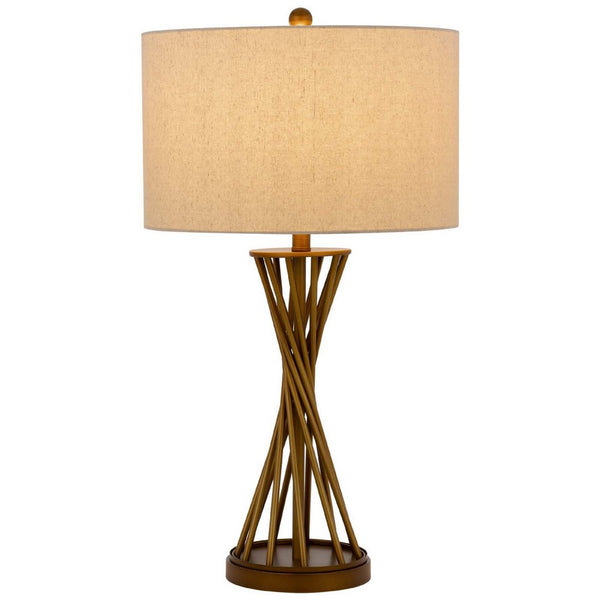 Table Lamp, Twisted Hourglass Gold Base, Light Brown Shade, 31 Inch - BM351730