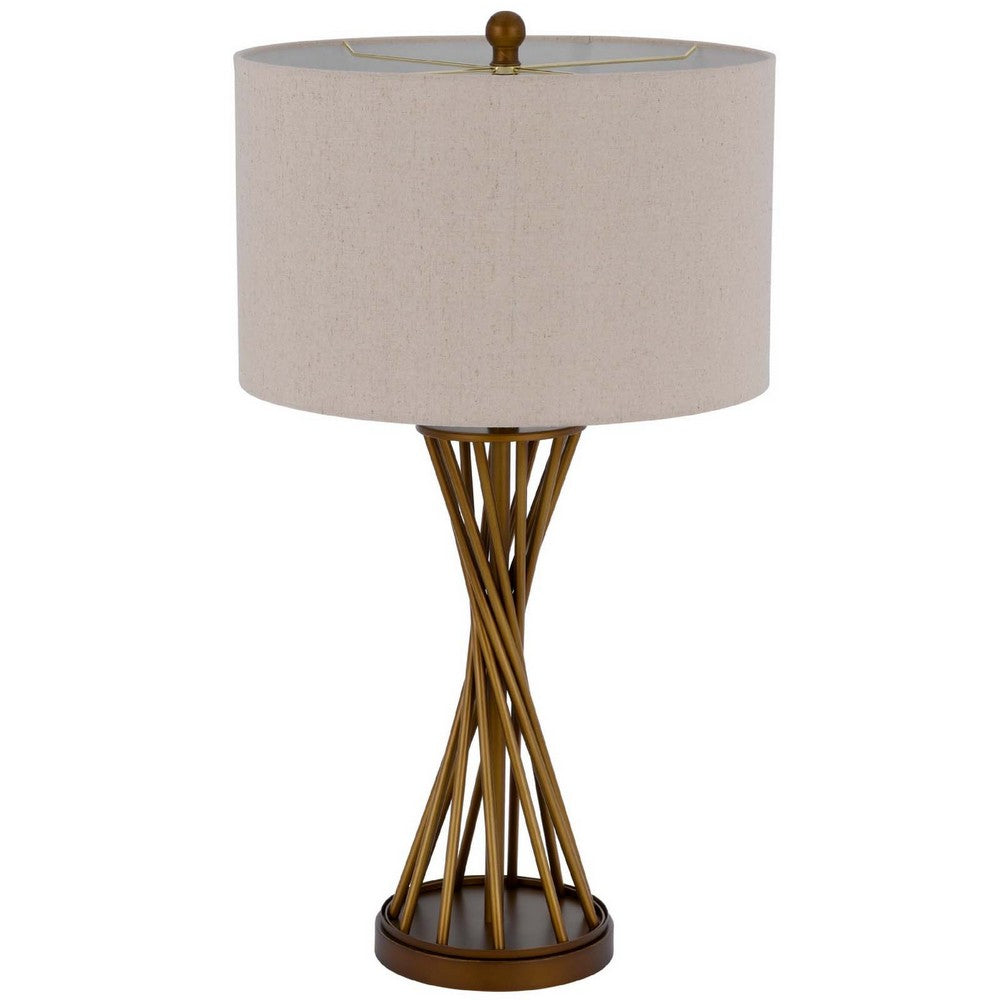 Table Lamp, Twisted Hourglass Gold Base, Light Brown Shade, 31 Inch - BM351730