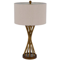 Table Lamp, Twisted Hourglass Gold Base, Light Brown Shade, 31 Inch - BM351730