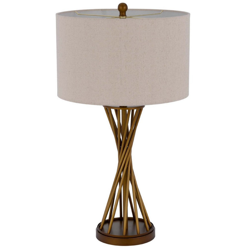 Table Lamp, Twisted Hourglass Gold Base, Light Brown Shade, 31 Inch - BM351730