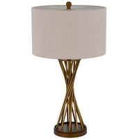 Table Lamp, Twisted Hourglass Gold Base, Light Brown Shade, 31 Inch - BM351730