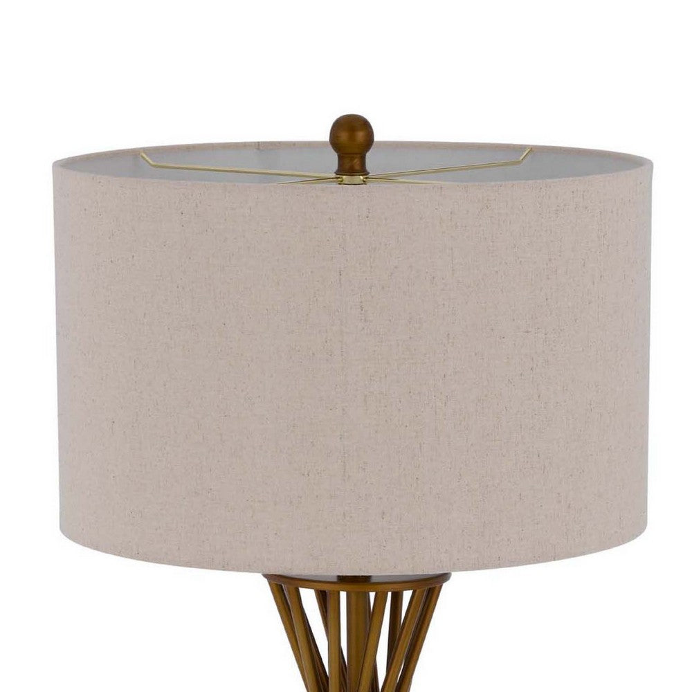 Table Lamp, Twisted Hourglass Gold Base, Light Brown Shade, 31 Inch - BM351730