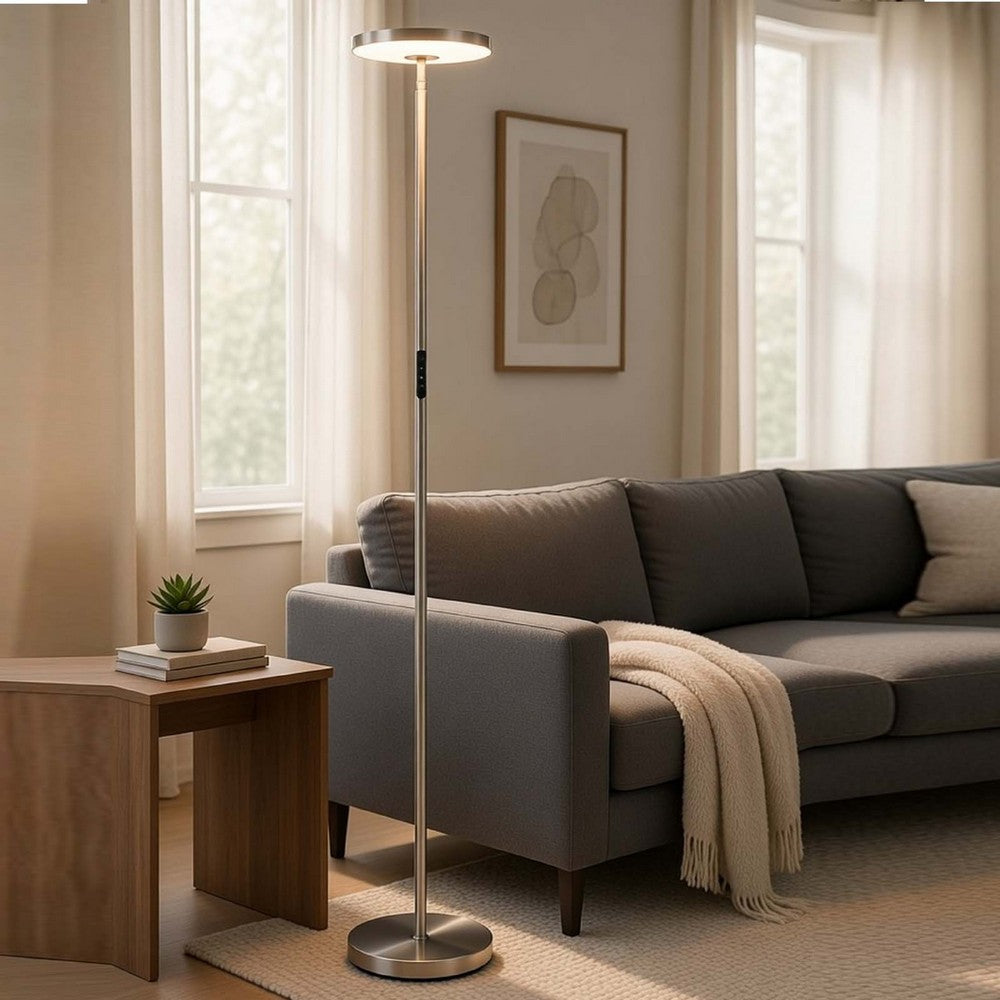 Floor Lamp with LED Torchiere, Touch Dimmer, 70 Inch Brushed Steel - BM351731