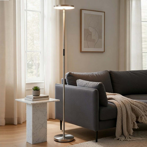Floor Lamp with LED Torchiere, Touch Dimmer, 70 Inch Brushed Steel - BM351731