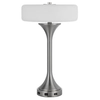 Table Lamp, USB Ports, Frosted White Glass Shade, 22 Inch Brushed Steel - BM351732