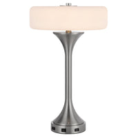 Table Lamp, USB Ports, Frosted White Glass Shade, 22 Inch Brushed Steel - BM351732