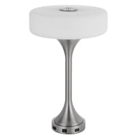 Table Lamp, USB Ports, Frosted White Glass Shade, 22 Inch Brushed Steel - BM351732