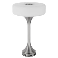 Table Lamp, USB Ports, Frosted White Glass Shade, 22 Inch Brushed Steel - BM351732