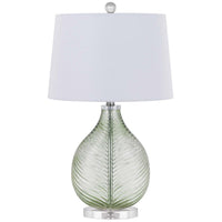Table Lamp, White Drum Shade, 26 Inch Lime Green Faceted Teardrop Base - BM351733