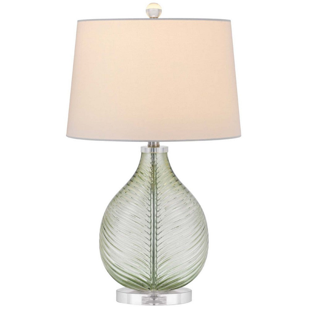 Table Lamp, White Drum Shade, 26 Inch Lime Green Faceted Teardrop Base - BM351733