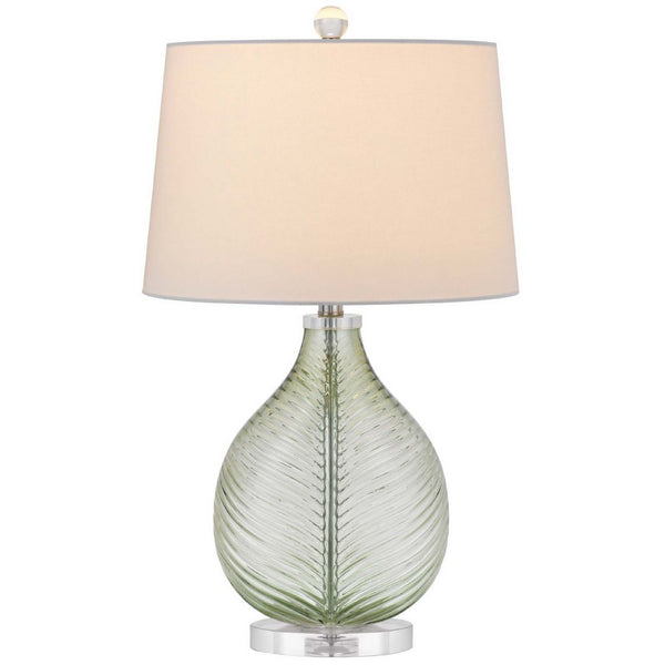 Table Lamp, White Drum Shade, 26 Inch Lime Green Faceted Teardrop Base - BM351733