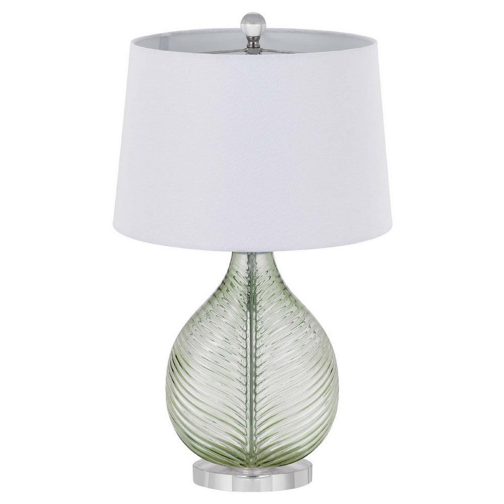 Table Lamp, White Drum Shade, 26 Inch Lime Green Faceted Teardrop Base - BM351733