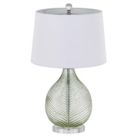 Table Lamp, White Drum Shade, 26 Inch Lime Green Faceted Teardrop Base - BM351733