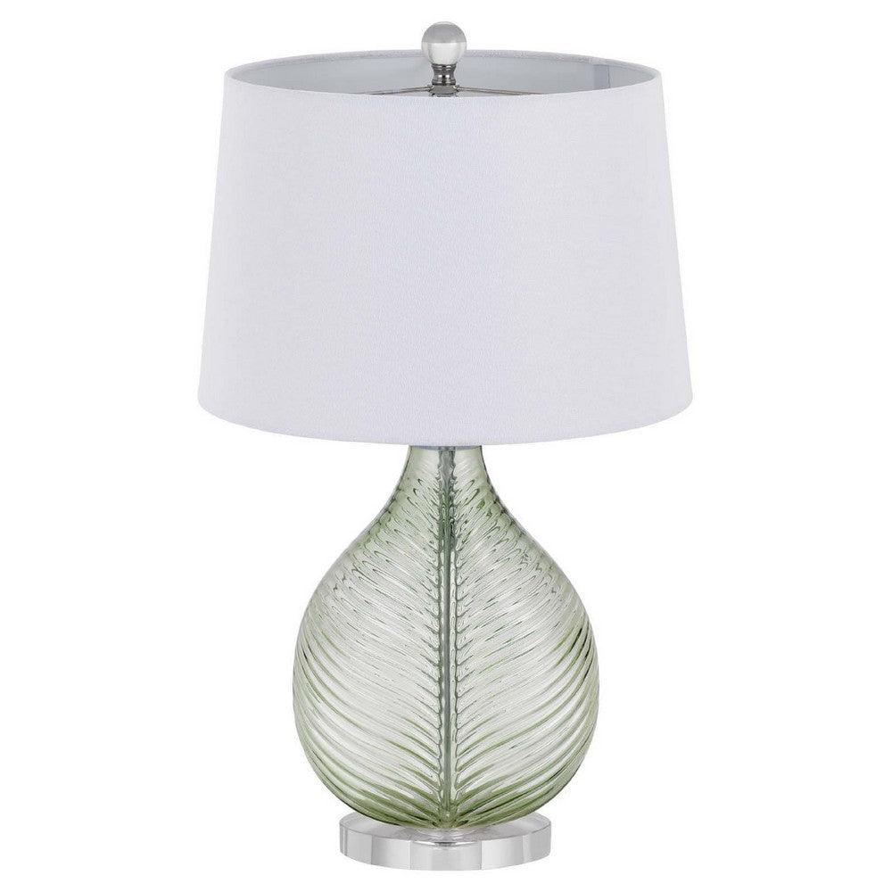 Table Lamp, White Drum Shade, 26 Inch Lime Green Faceted Teardrop Base - BM351733