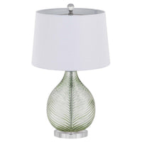 Table Lamp, White Drum Shade, 26 Inch Lime Green Faceted Teardrop Base - BM351733