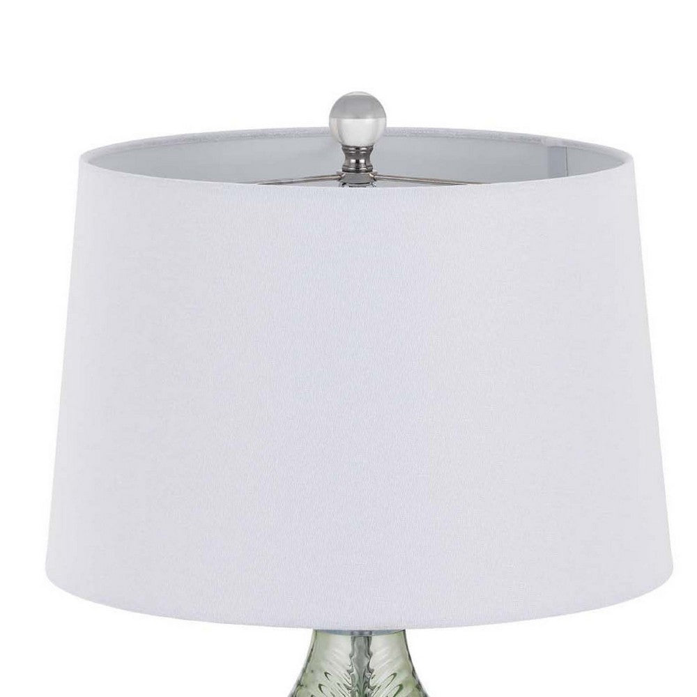 Table Lamp, White Drum Shade, 26 Inch Lime Green Faceted Teardrop Base - BM351733