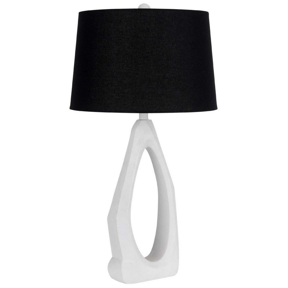 Table Lamp with Black Drum Shade, Sculpted White Resin Base, 30 Inch - BM351734