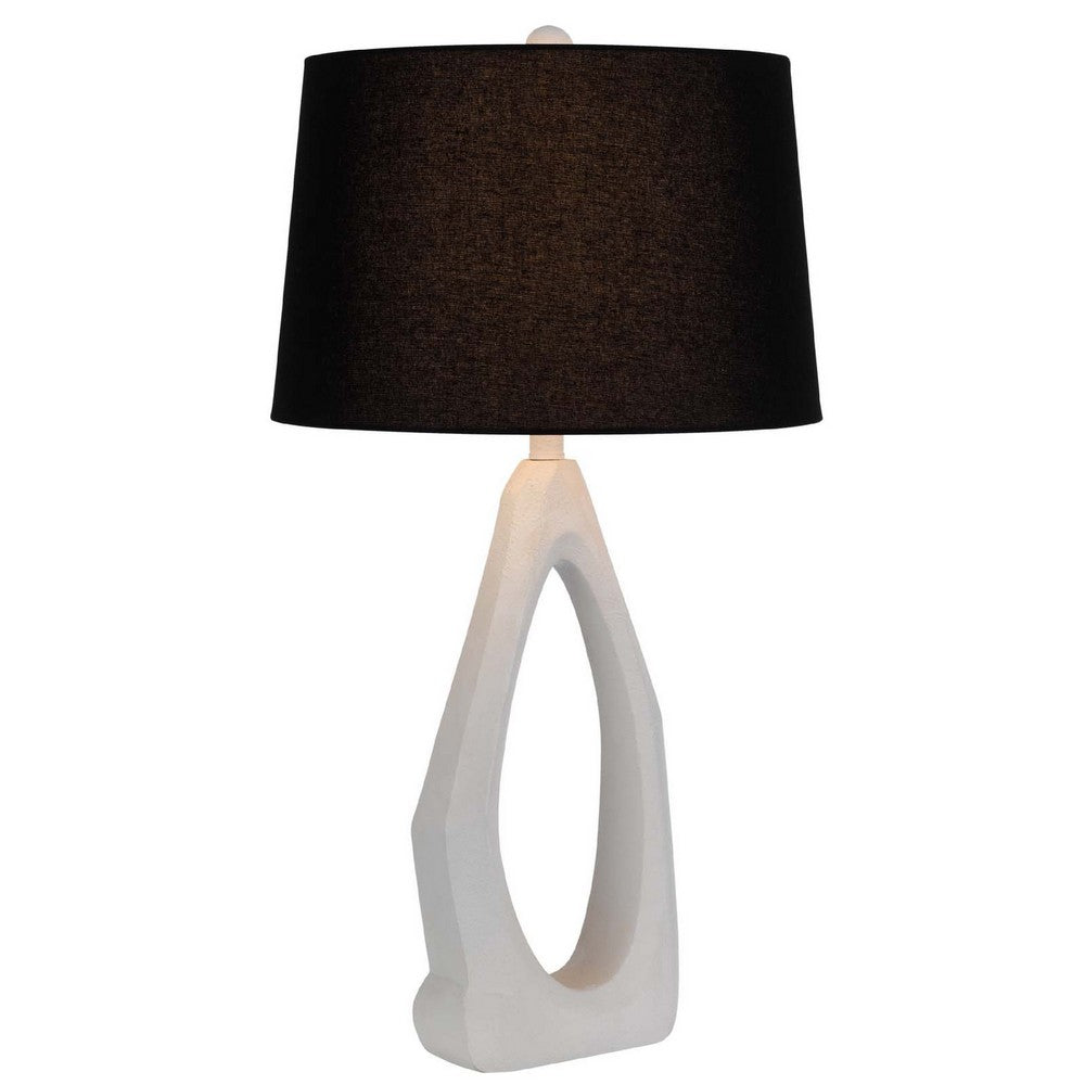 Table Lamp with Black Drum Shade, Sculpted White Resin Base, 30 Inch - BM351734