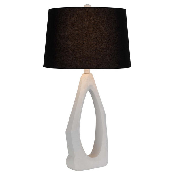 Table Lamp with Black Drum Shade, Sculpted White Resin Base, 30 Inch - BM351734