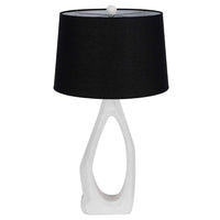 Table Lamp with Black Drum Shade, Sculpted White Resin Base, 30 Inch - BM351734