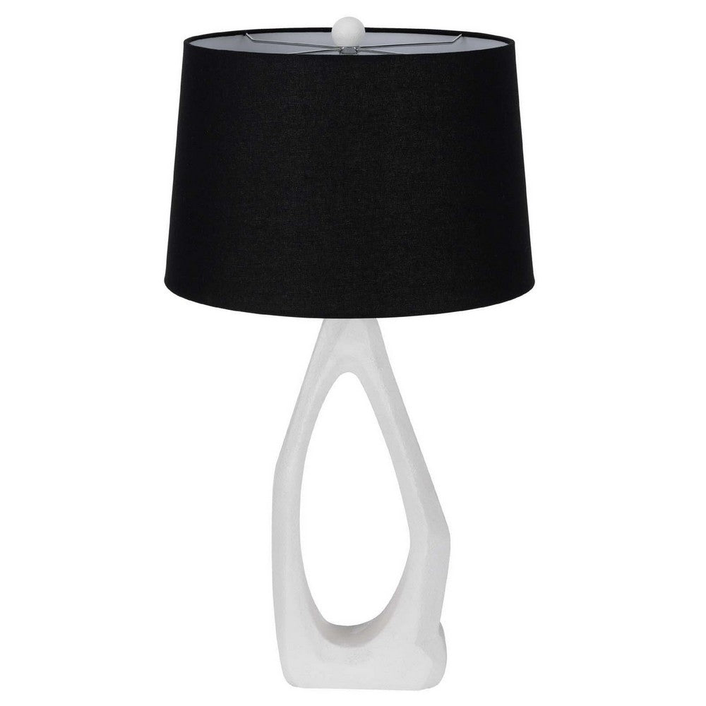 Table Lamp with Black Drum Shade, Sculpted White Resin Base, 30 Inch - BM351734