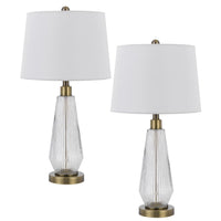 Table Lamp Set of 2, Fluted Glass Base, Antique Brass, Off White Shade - BM351735