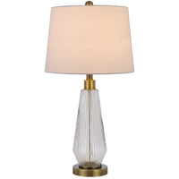 Table Lamp Set of 2, Fluted Glass Base, Antique Brass, Off White Shade - BM351735