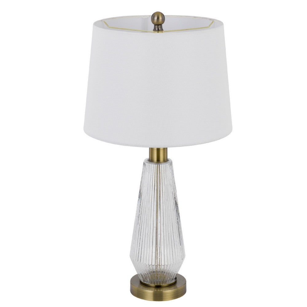 Table Lamp Set of 2, Fluted Glass Base, Antique Brass, Off White Shade - BM351735