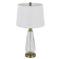 Table Lamp Set of 2, Fluted Glass Base, Antique Brass, Off White Shade - BM351735