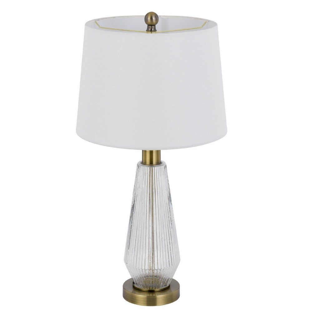 Table Lamp Set of 2, Fluted Glass Base, Antique Brass, Off White Shade - BM351735