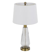 Table Lamp Set of 2, Fluted Glass Base, Antique Brass, Off White Shade - BM351735