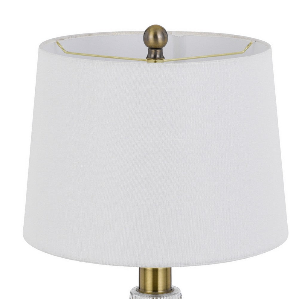 Table Lamp Set of 2, Fluted Glass Base, Antique Brass, Off White Shade - BM351735