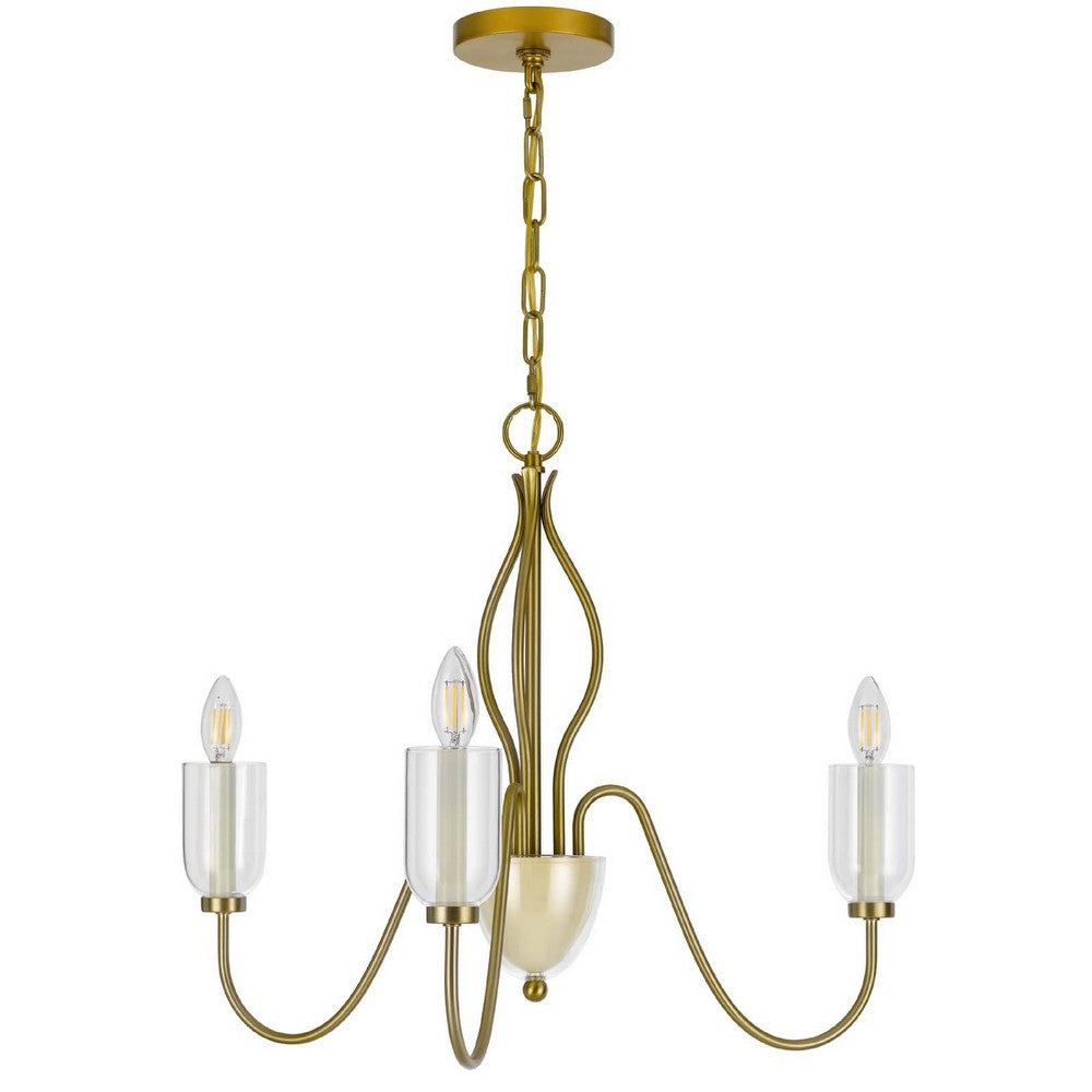 5 Light Candelabra Chandelier with Glass Shades, 32 Inch Antique Brass - BM351736