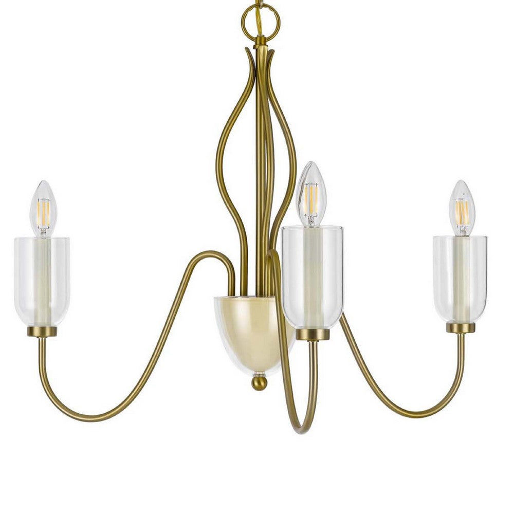 5 Light Candelabra Chandelier with Glass Shades, 32 Inch Antique Brass - BM351736